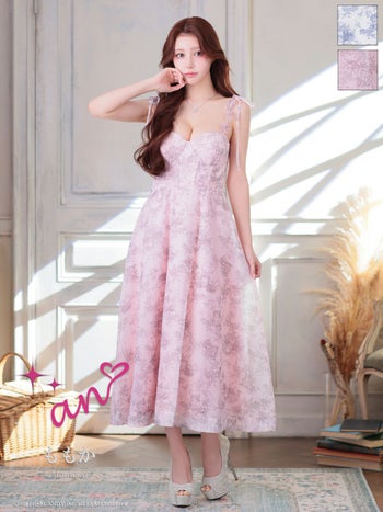 キャバドレス an アン クラシック フラワー フレア キャミソール Aラインロングドレス