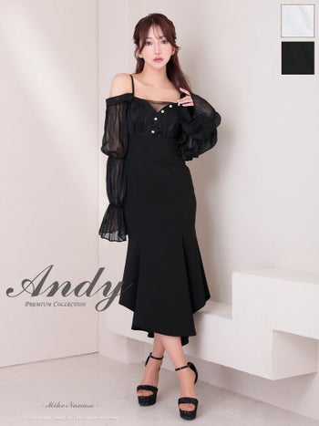 キャバドレス Andy アンディ キャミソール 肩あき 長袖 フレアスリーブ タイトロングドレス