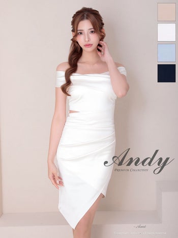 キャバドレス Andy アンディ アシンメトリー ワンカラー サテン オフショル タイトミニドレス