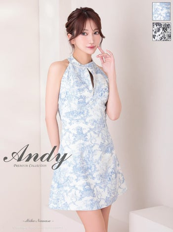 キャバドレス an アン フラワー プリント柄 ホルターネック バックリボン ジップデザイン フレアニドレ