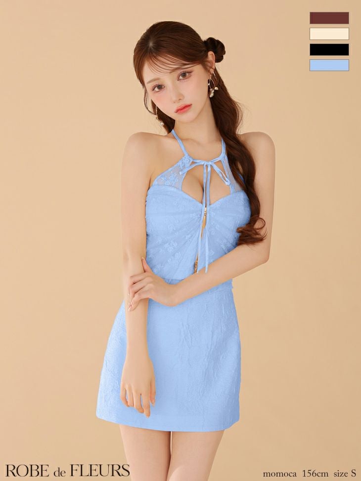 キャバドレス ROBEdeFLEURS ローブドフルール オープンバスト ジャガード セットアップ セクシー ホルターネック リボン タイトミニドレス