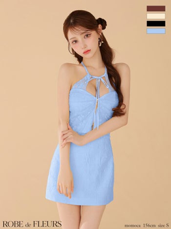 キャバドレス ROBEdeFLEURS ローブドフルール オープンバスト ジャガード セットアップ セクシー ホルターネック リボン タイトミニドレス