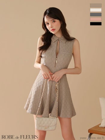 キャバドレス ROBEdeFLEURS ローブドフルール ノースリーブ ラメ ジップデザイン ガーリー 襟付き フレアミニドレス