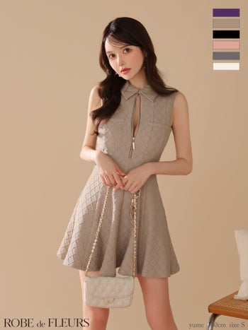 キャバドレス ROBEdeFLEURS ローブドフルール ノースリーブ ラメ ジップデザイン ガーリー 襟付き フレアミニドレス