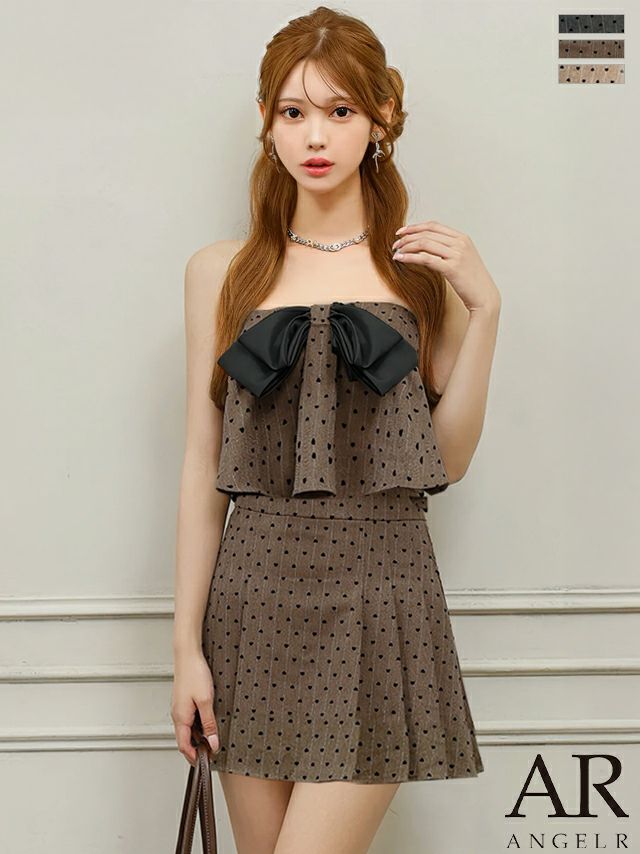 キャバドレス Angel R エンジェルアール ビッグリボン セットアップ キャミソール ドット柄 ベアトップ フレアミニドレス