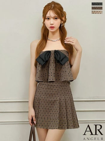 キャバドレス Angel R エンジェルアール ビッグリボン セットアップ キャミソール ドット柄 ベアトップ フレアミニドレス