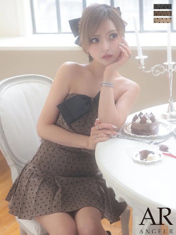 キャバドレス Angel R エンジェルアール ビッグリボン セットアップ キャミソール ドット柄 ベアトップ フレアミニドレス