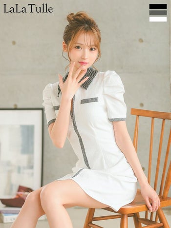 キャバドレス Glossy ROBE de FLEURS グロッシー ローブドフルール 襟付き ラメニット 半袖 セクシー パイピング ジップデザイン オープンバスト タイトミニドレス