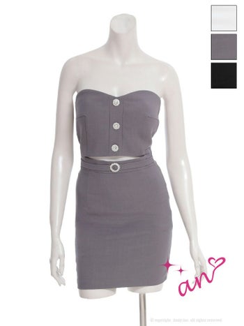 キャバドレス an アン ビジューボタン カットアウト ワンカラー フェイクベルト タイトミニドレス