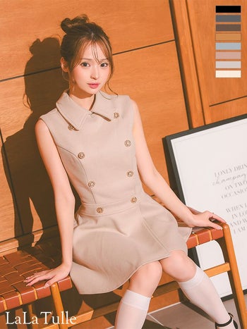 キャバドレス DEA. ROBE de FLEURS ディア ローブドフルール ダブルボタン シンプル ノースリーブ メルトン 襟付き プリーツ フレアミニドレス