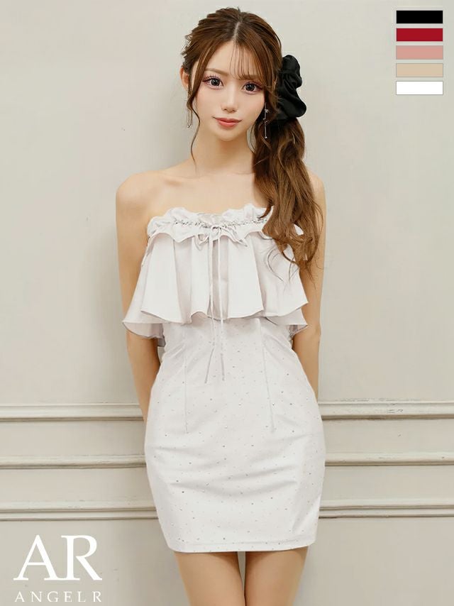 キャバドレス Angel R エンジェルアール 2way ベアトップ チェーン キャミソール バストフリル リボン ビジュー ガーリー タイトミニドレス