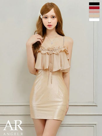 キャバドレス Angel R エンジェルアール チェーン キャミソール バストフリル リボン ビジュー ガーリー 2way ベアトップ タイトミニドレス