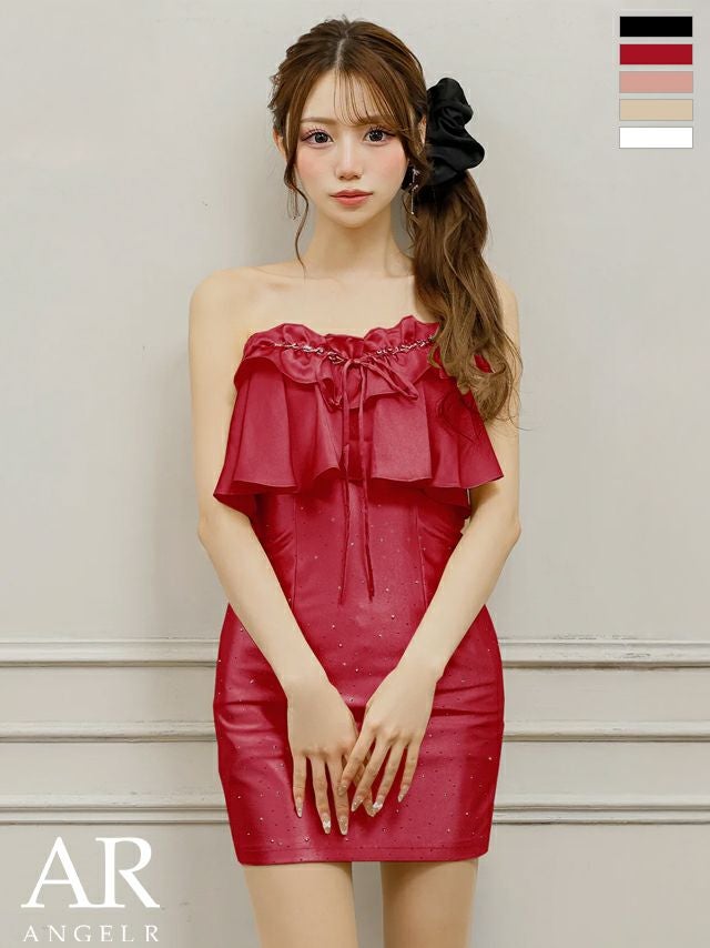 キャバドレス Angel R エンジェルアール キャミソール バストフリル リボン ビジュー ガーリー 2way ベアトップ チェーン タイトミニドレス