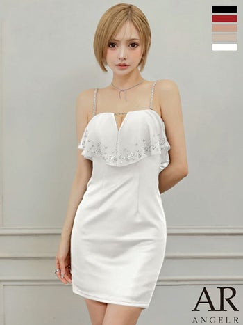 キャバドレス Angel R エンジェルアール 2way ベアトップ キャミソール バストフリル Vカット ビジュー フェミニン タイトミニドレス
