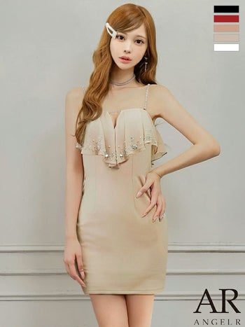 キャバドレス Angel R エンジェルアール ベアトップ キャミソール バストフリル Vカット ビジュー フェミニン 2way タイトミニドレス