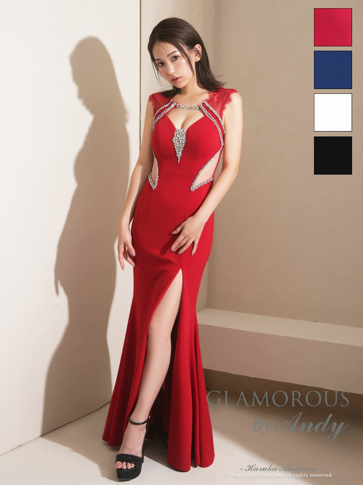 GLAMOROUS/グラマラス】レース ビジュー スリット くびれ透け ワン
