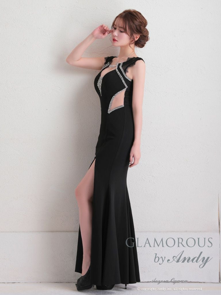 GLAMOROUS/グラマラス】ビジュー レース スリット くびれ透け ワン