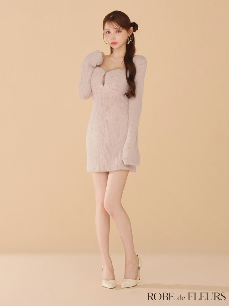 ROBEdeFLEURS/ローブドフルール】フェザーニット パール 長袖 シンプル