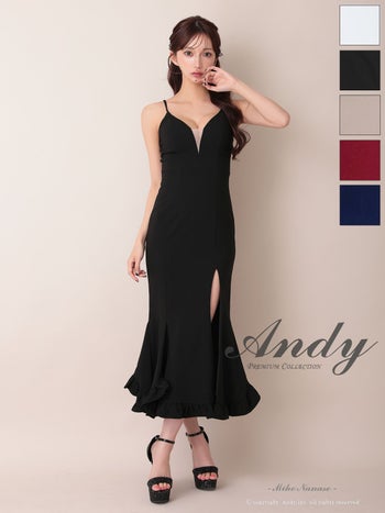 キャバドレス Andy バストシースルー 裾フリル キャミソール スリット マーメイドロングドレス