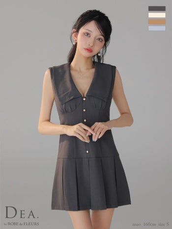 キャバドレス DEA. ROBE de FLEURS ディア ローブドフルール シンプル ビッグカラー プリーツスカート ノースリーブ フレアミニドレス