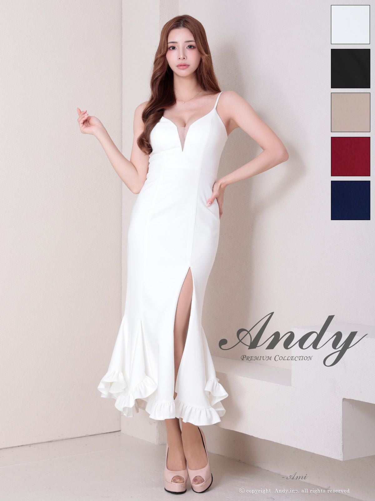 キャバドレス Andy バストシースルー 裾フリル スリット キャミソール マーメイドロングドレス