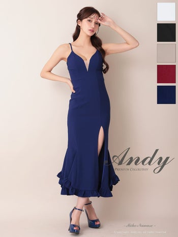 キャバドレス Andy 裾フリル バストシースルー スリット キャミソール マーメイドロングドレス