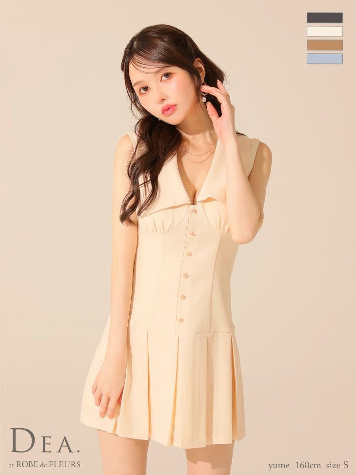キャバドレス DEA. ROBE de FLEURS ディア ローブドフルール ビッグカラー ノースリーブ プリーツスカート シンプル フレアミニドレス