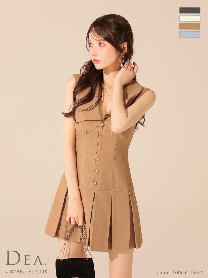 キャバドレス DEA. ROBE de FLEURS ディア ローブドフルール ノースリーブ プリーツスカート ビッグカラー シンプル フレアミニドレス