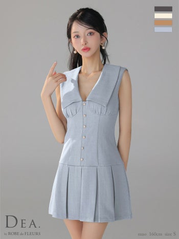 キャバドレス DEA. ROBE de FLEURS ディア ローブドフルール プリーツスカート ビッグカラー シンプル ノースリーブ フレアミニドレス