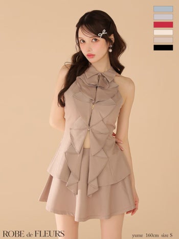 キャバドレス ROBEdeFLEURS ローブドフルール セットアップ ジップデザイン 襟付き フリル ホルターネック ガーリー フレアミニドレス