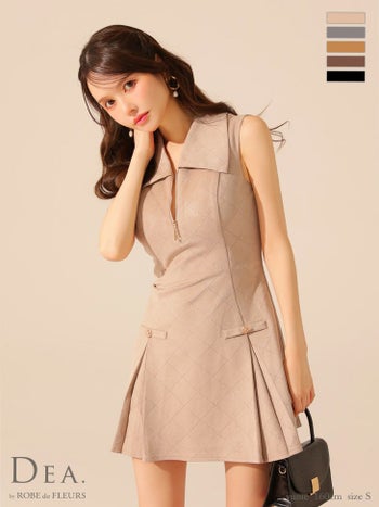 キャバドレス DEA. ROBE de FLEURS ディア ローブドフルール スエード ジップデザイン 襟付き ノースリーブ シンプル フレアミニドレス