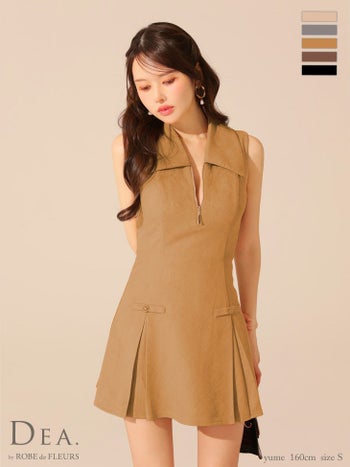 キャバドレス DEA. ROBE de FLEURS ディア ローブドフルール 襟付き ノースリーブ シンプル スエード ジップデザイン フレアミニドレス