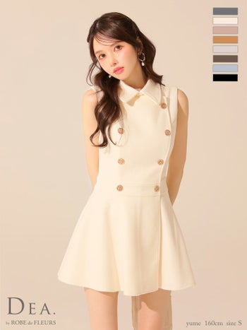 キャバドレス DEA. ROBE de FLEURS ディア ローブドフルール ダブルボタン ノースリーブ メルトン 襟付き プリーツ シンプル フレアミニドレス