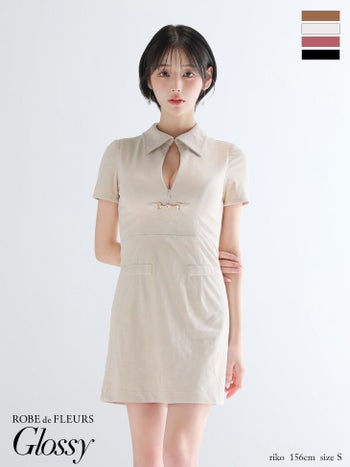 キャバドレス Glossy by ROBE de FLEURS グロッシー セクシー 襟付き バストカット 半袖 スエード タイトミニドレス