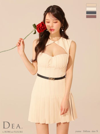 キャバドレス DEA. ROBE de FLEURS ディア ローブドフルール ウエストベルト バストカット ワンカラー ノースリーブ プリーツスカート フレアミニドレス