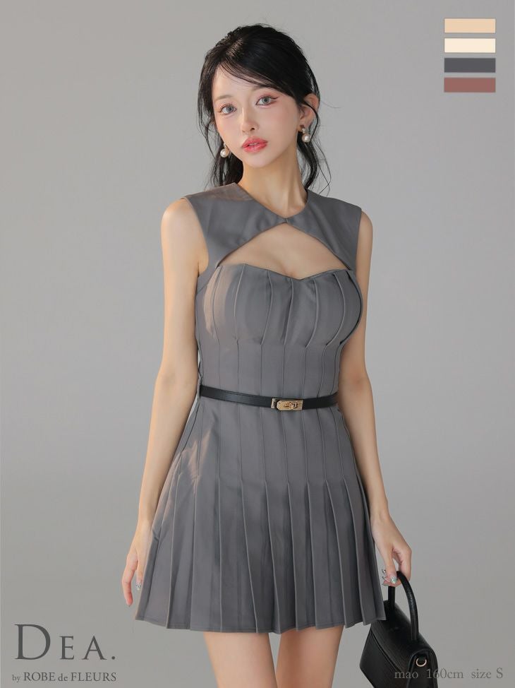 キャバドレス DEA. ROBE de FLEURS ディア ローブドフルール ノースリーブ プリーツスカート ウエストベルト バストカット ワンカラー フレアミニドレス
