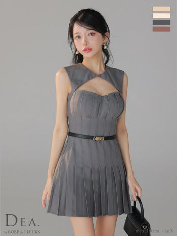 キャバドレス DEA. ROBE de FLEURS ディア ローブドフルール ノースリーブ プリーツスカート ウエストベルト バストカット ワンカラー フレアミニドレス