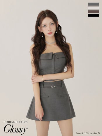 キャバドレス Glossy ROBE de FLEURS グロッシー ローブドフルール キャミソール セットアップ ベア ジップデザイン シンプル ワンカラー ツイル フレアミニドレス