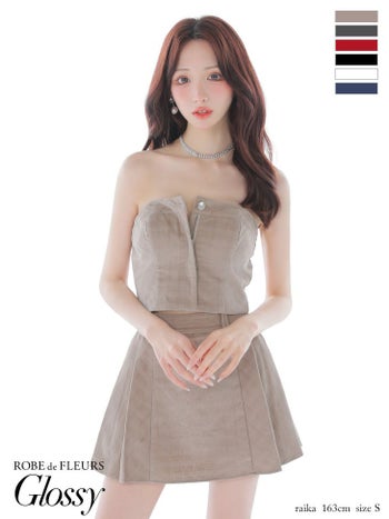 キャバドレス Glossy by ROBE de FLEURS グロッシー セットアップ オープンバスト ベアデザイン プリーツ セクシー チェック柄 フレアミニドレス 