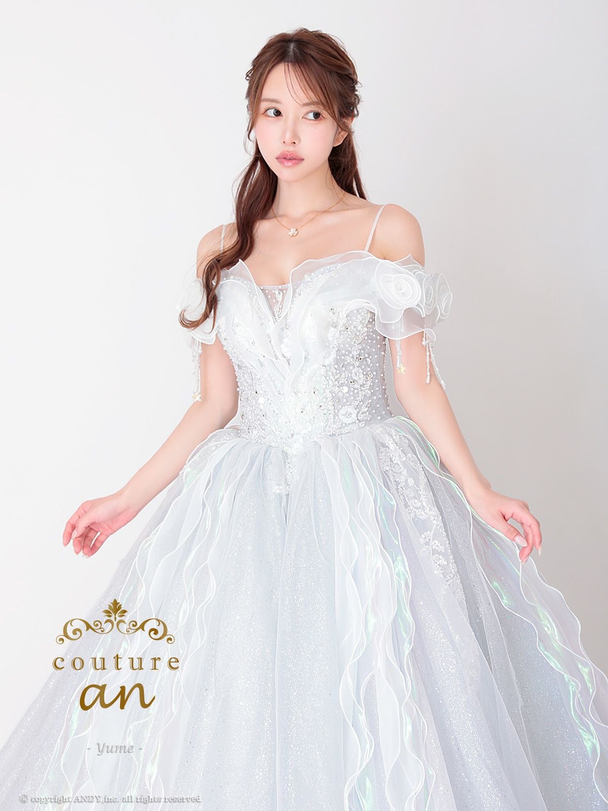 couture an/クチュール アン】肩あき 半袖 オーロラ チュール フリル