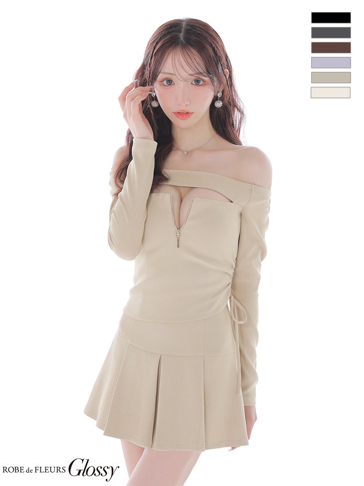 ROBE de FLEURS オフショルダー ミニドレス Mサイズ 水色 S 
