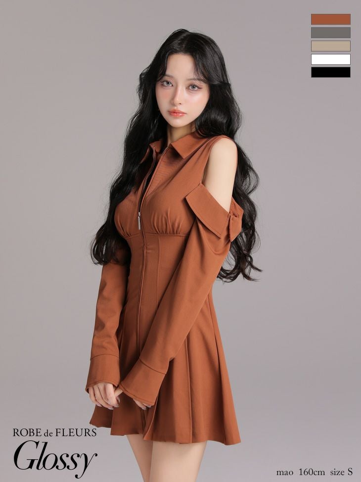 Glossy by ROBE de FLEURS/グロッシー】肩あき ジップデザイン 襟付き