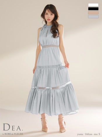 キャバドレス DEA. ROBE de FLEURS ディア ローブドフルール ワンカラー スカラップレース ホルターネック リボンタイ エレガント Aラインロングドレス