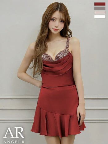キャバドレス Angel R エンジェルアール ビジュー セットアップ フラワーレース ドレープ キャミソール フリル Aラインミニドレス