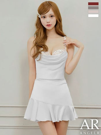 キャバドレス Angel R エンジェルアール セットアップ ドレープ フラワーレース キャミソール フリル ビジュー Aラインミニドレス