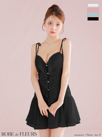 キャバドレス ROBEdeFLEURS ローブドフルール サテン シフォン キャミソール リボン ガーリー Aラインミニドレス