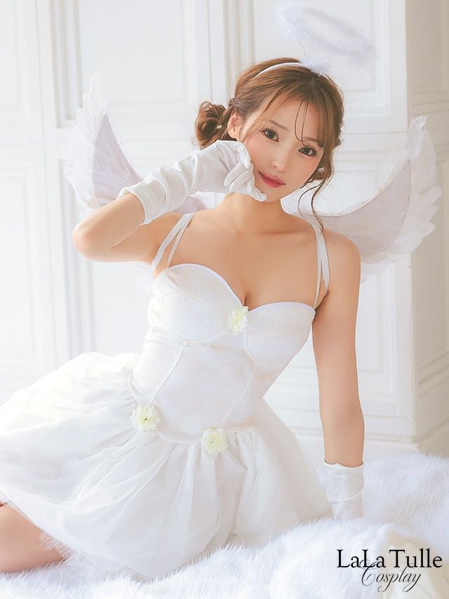 SALE【コスプレ】羽付き ホワイトエンジェル 衣装5点セット[ワンピース
