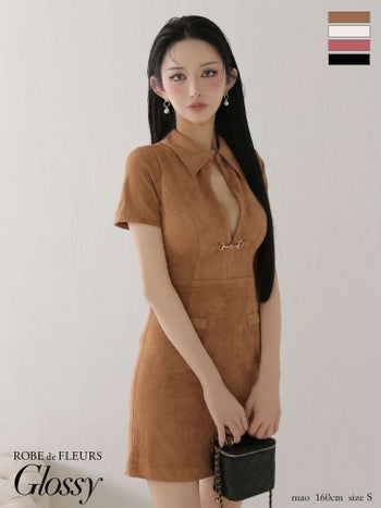 キャバドレス Glossy ROBE de FLEURS グロッシー ローブドフルール スエード セクシー 襟付き バストカット 半袖 タイトミニドレス