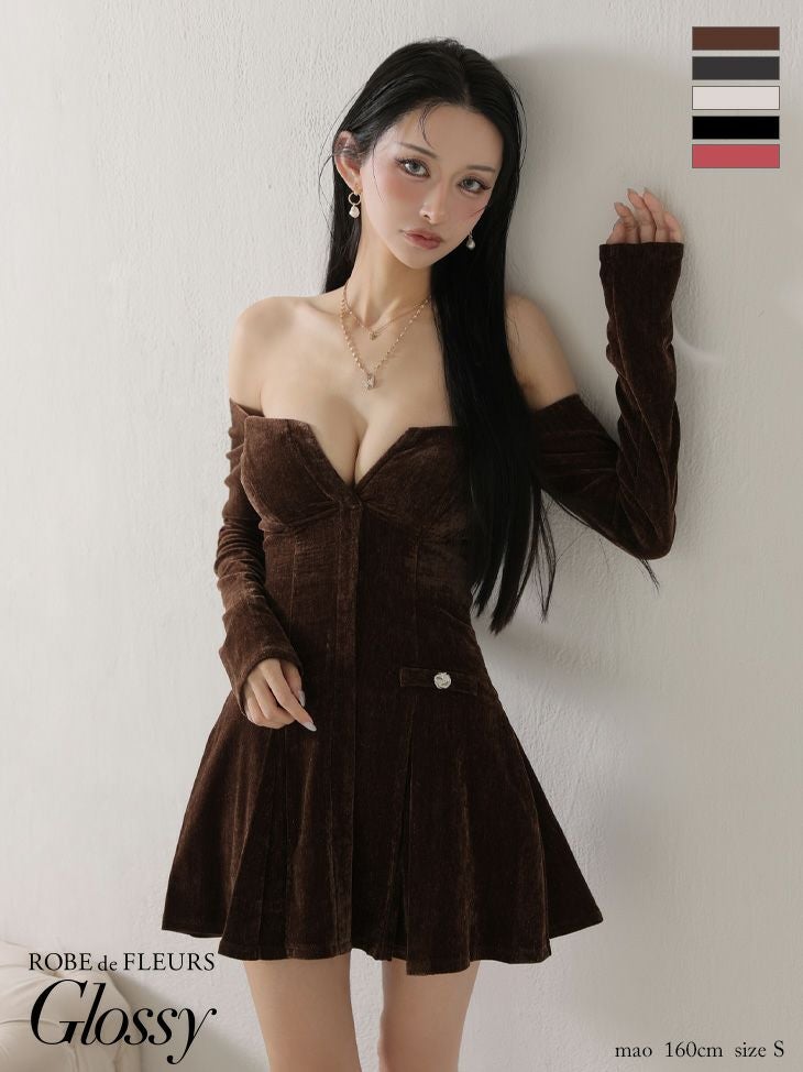 Glossy by ROBE de FLEURS/グロッシー】クロス ジップ オフショルダー