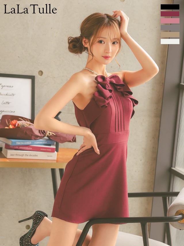 キャバドレス Angel R エンジェルアール キャミソール パールショルダー フリルリボン ガーリー フレアミニドレス